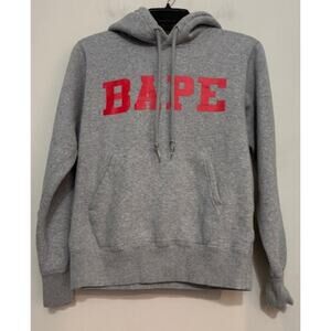 Bape A Bathing Ape Gray Hoodie Pullover Spellout Youth Medium Logo Authentic